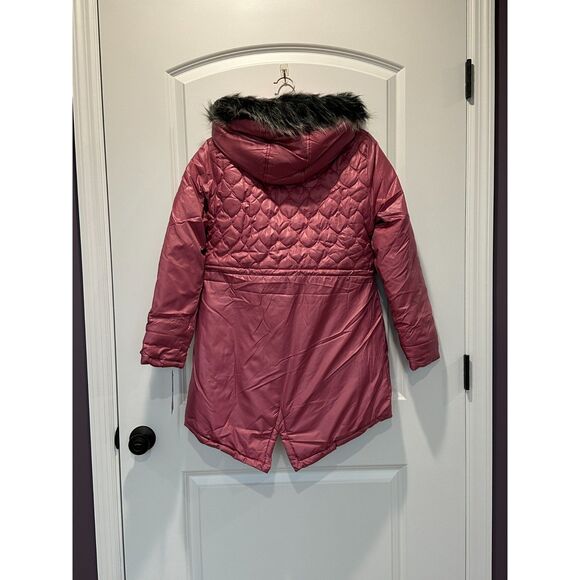 NWT London Fog Dusty Pink Quilted Faux Fur Puffer Coat Girl's Large - Picture 6 of 12